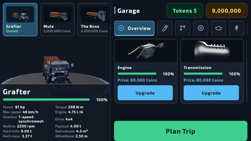 Garage with truck specifications and upgrades