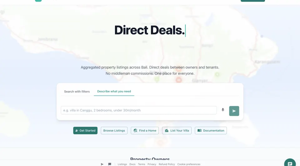 Hunico home page with natural-language search